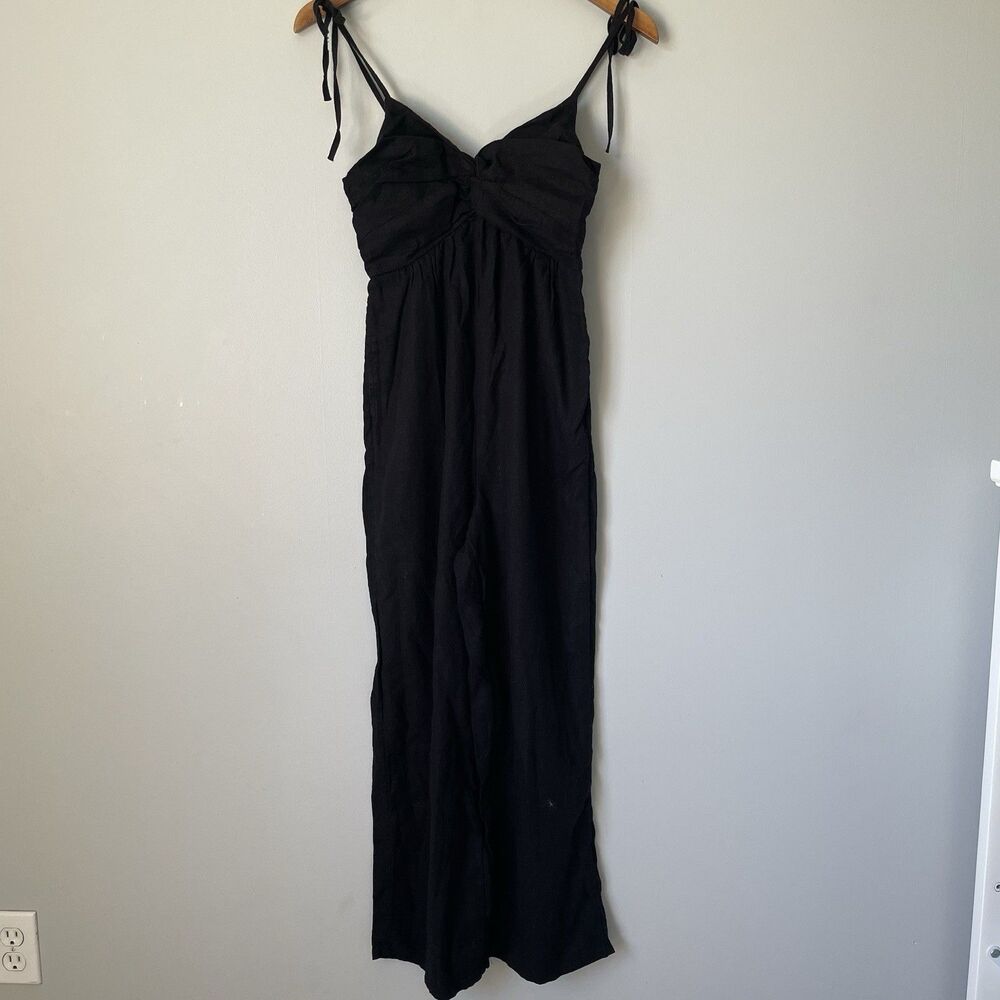 Old Navy Linen Blend Jumpsuit Knotted Twist Bust Wide Leg Cropped Pants Size XS